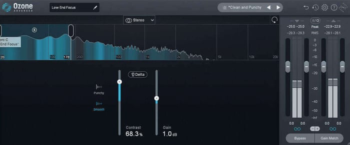 Low end focus was used to help control and focus the bass attack and release