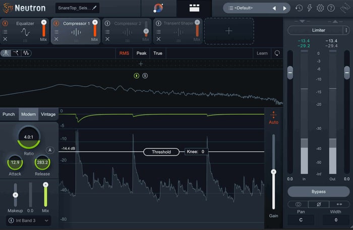 Using compression on the snare drum to even out dynamic variances with Neutron