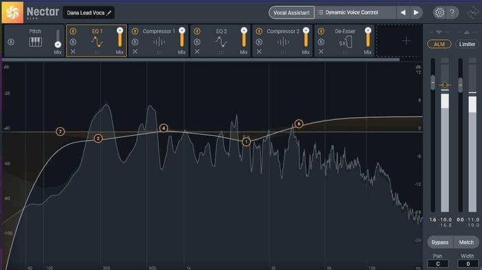 Using iZotope Nectar plug-in on a vocal track, with EQ being first in the signal chain before compression