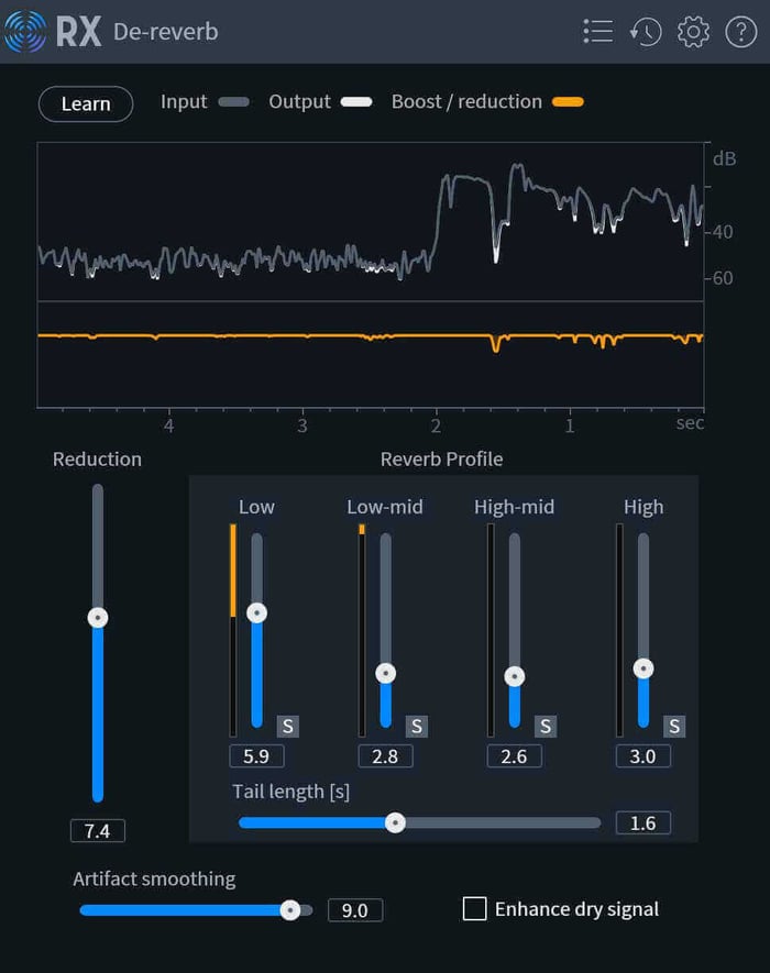 RX De-reverb plug-in