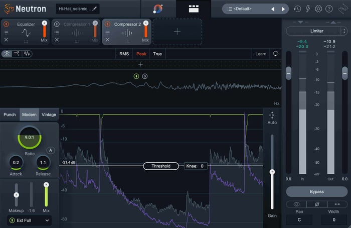 Hi-hat compression settings to mitigate snare bleed with Neutron