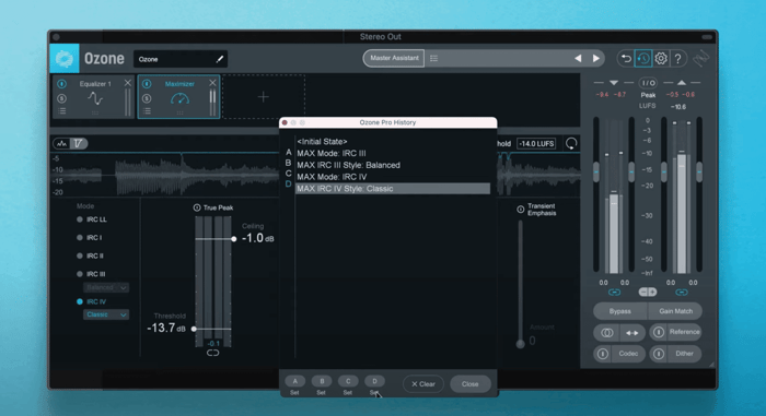 ozone pro set feature in undo history controls