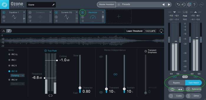 Take advantage of level-matched A/B listening comparisons to strategize what to fine tune in your mastering chain
