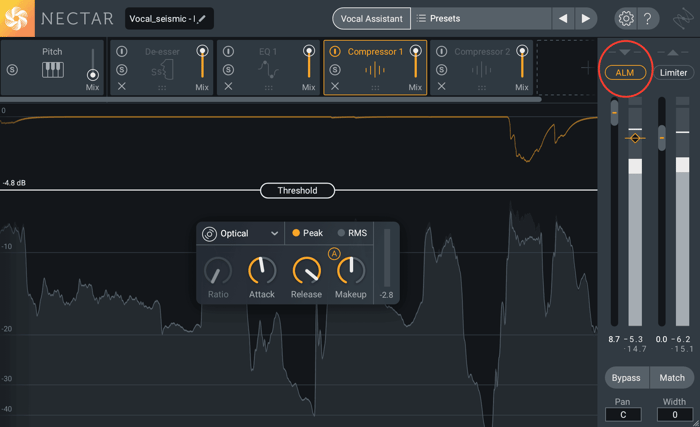 Select the ALM button in Nectar 3.
