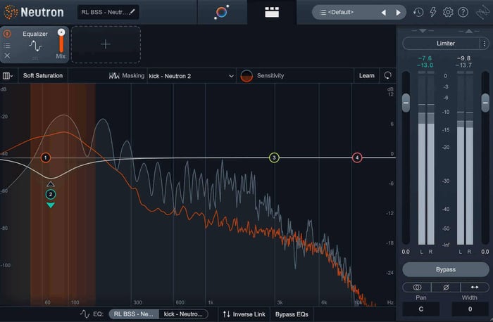 Setting up a dynamic EQ cut on the bass and triggering it from the kick causes the bass to neatly duck when the kick hits, but only in that specific frequency range