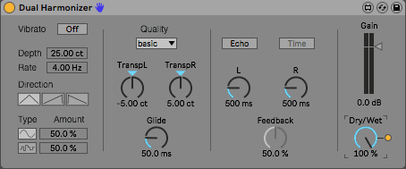 This Max device for Ableton Live is set to transpose the left and right signal up and down 5 cents, respectively.