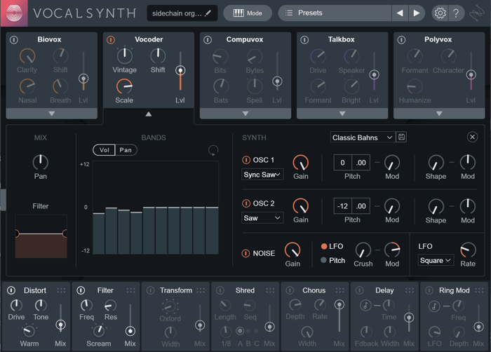 MIDI mode, Vocoder