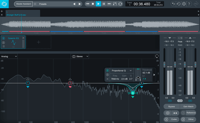 Using the mid/side and Dynamic EQ modules in Ozone to de-ess