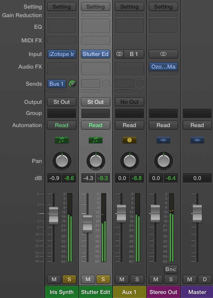 Routing Stutter Edit 2 in Logic to play it at the same time as Iris 2