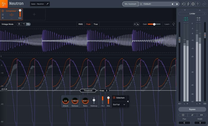 Neutron Pro’s Oscilloscope view is perfect for visualizing audio ducking
