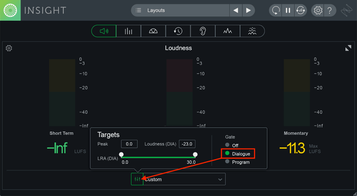 Dialogue gate in the Insight 2 Loudness module