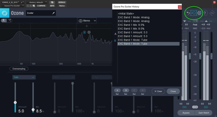 Train your ears with blind A/B comparisons between different modes using Ozone’s “Undo History and Compare Window
