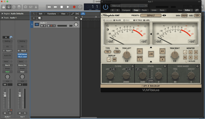 Example of a VU meter plug-in in a DAW