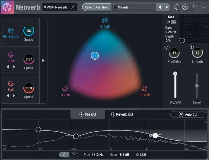 Neoverb has Pre EQ and Reverb EQ settings in the bottom of the window