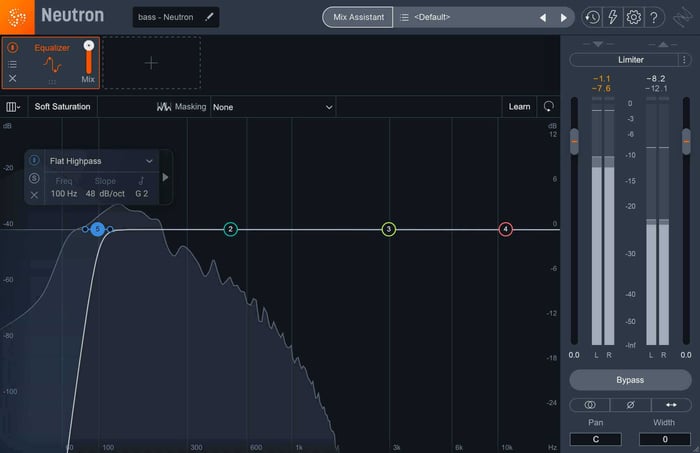 High-pass filter on bass in Neutron