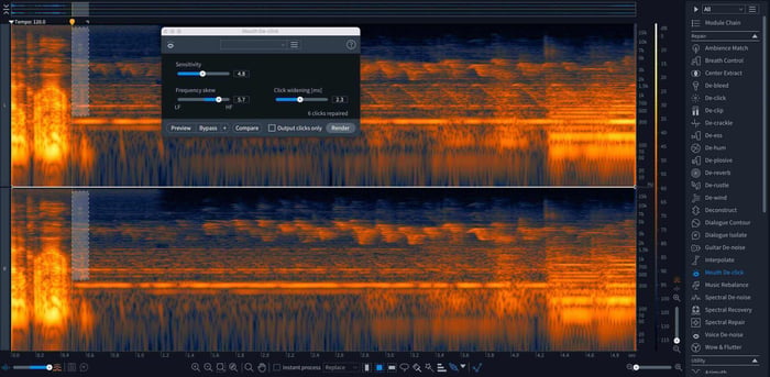 Frequency selective Mouth De-click in RX