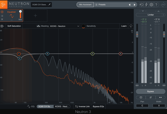 Cutting the lows of a synth bass to make room for the kick - no soft saturation