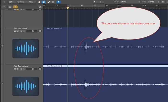 Waveform of the toms in the mix
