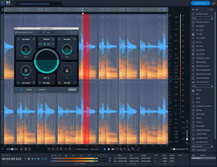 Cleaning up the Scarbee bass sample in RX Repair Assistant