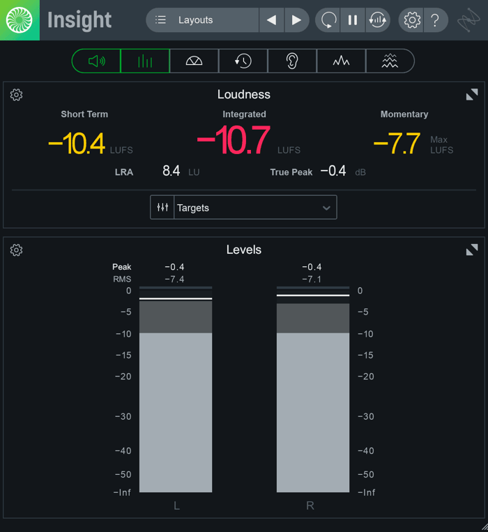 Add iZotope Insight into your mix to measure the short-term loudness of the chorus