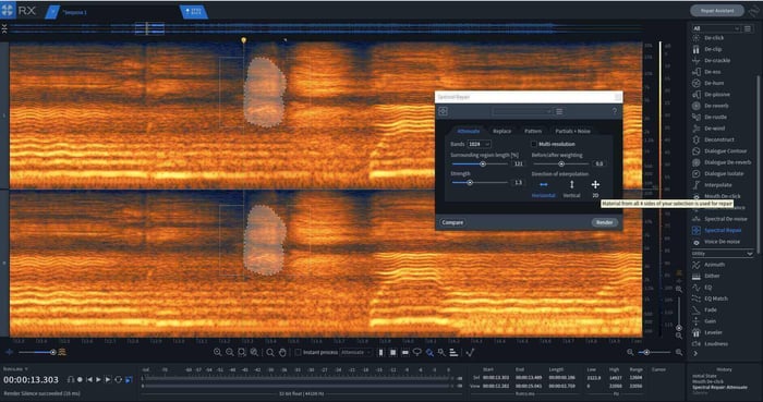 The Spectral Repair module in RX is great for isolating problematic frequencies.
