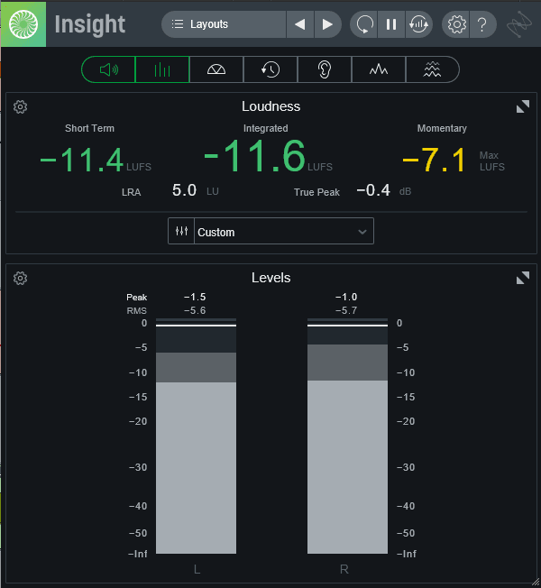 Insight 2 measures loudness of a mix project