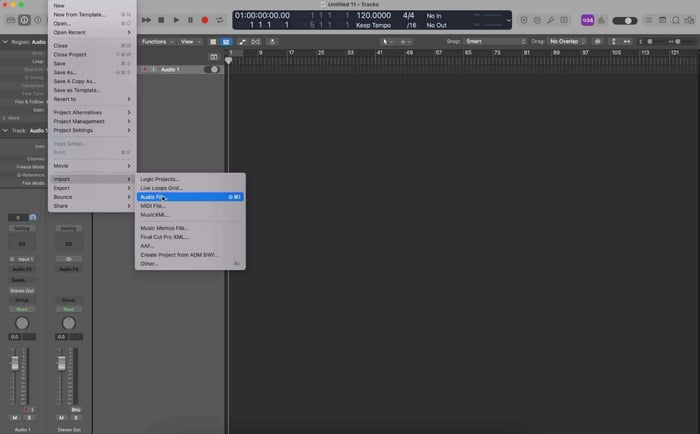 Import audio files from the File menu into Logic Pro X
