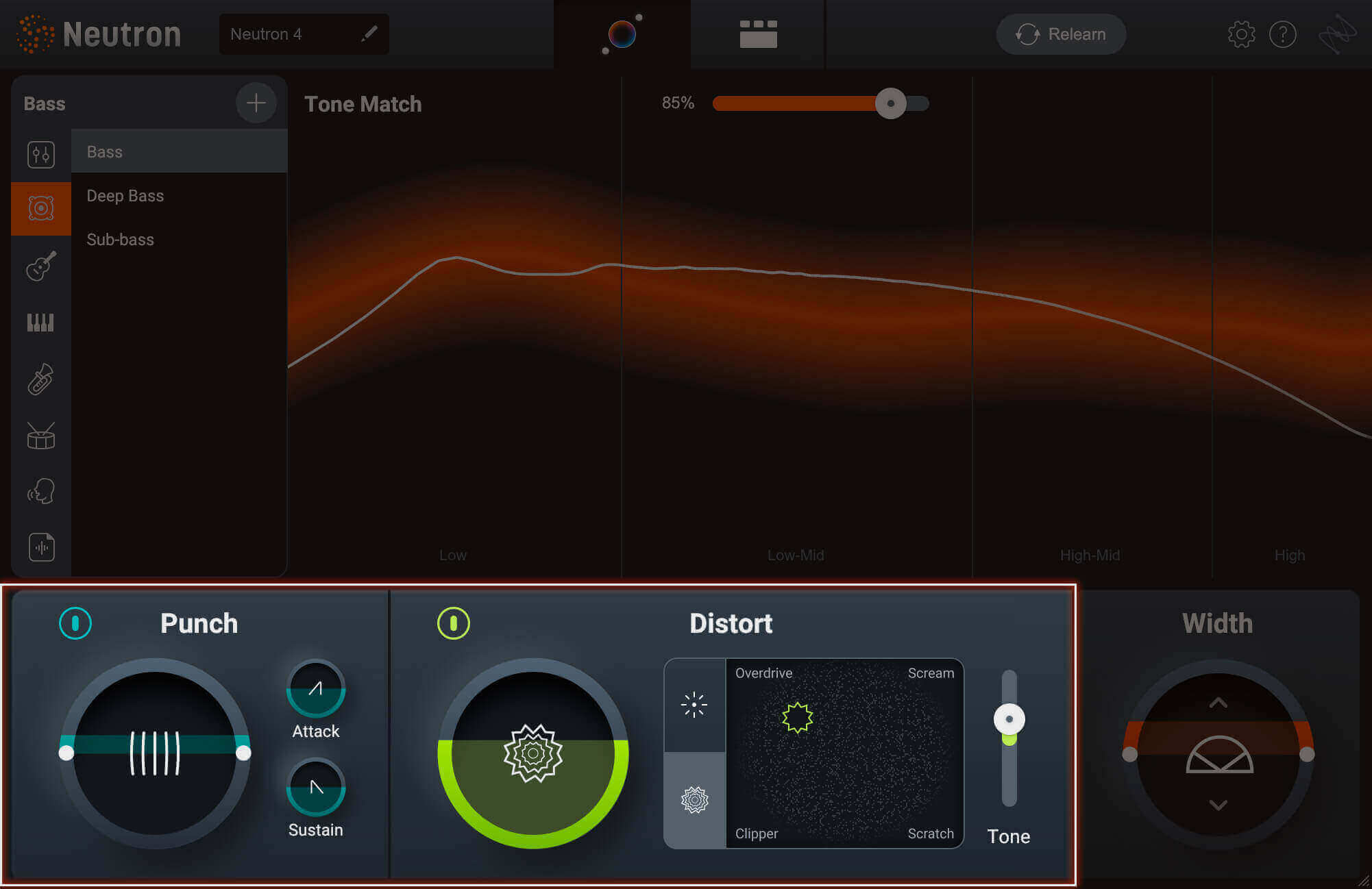 Neutron 4 Assistant View, Punch and Distort controls