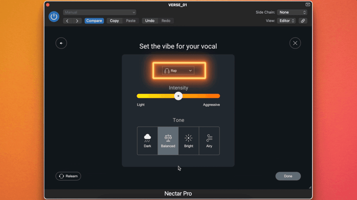 Nectar Pro can detect rapped or sung vocals and can narrow down the best range of options for your performance