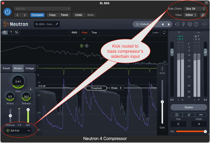 Bass with kick sidechain compression
