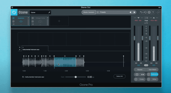 region selector in reference panel, ozone pro