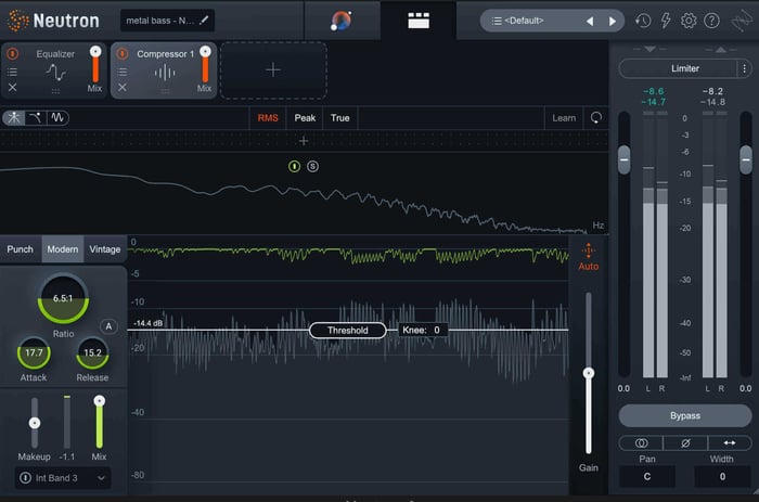 Metal bass compression settings in iZotope Neutron