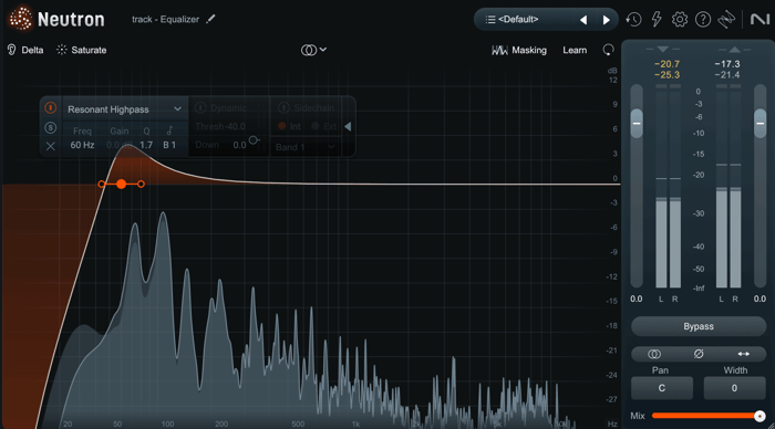 Resonant high-pass filter on bass