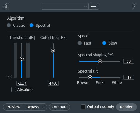 RX De-ess module settings, de-essing around 4.7 kilohertz