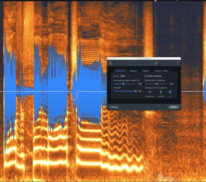 Blending the rumble into the surrounding audio with the Spectral Repair module