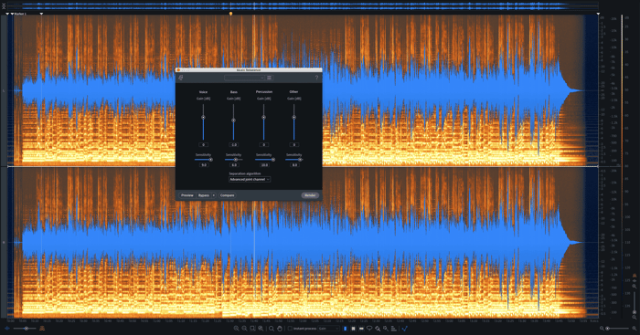 Lowering a loud mix element with Music Rebalance