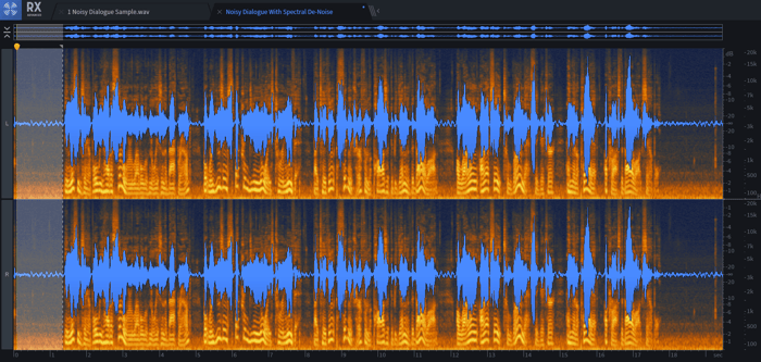 The noise profile for Spectral De-noise is chosen from the chunk of audio highlighted in the screenshot above.