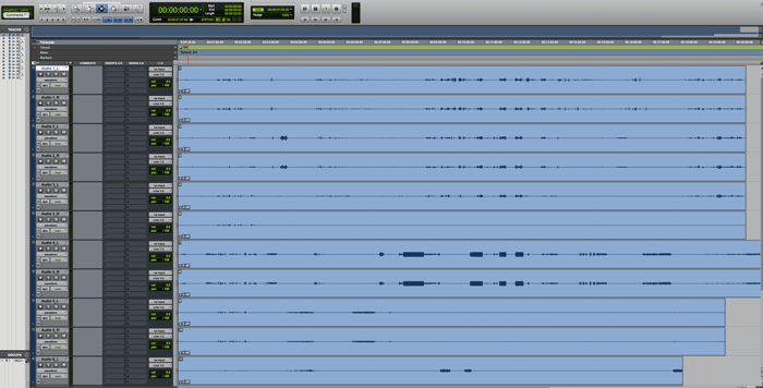 Pro Tools session showing all tracks doubled