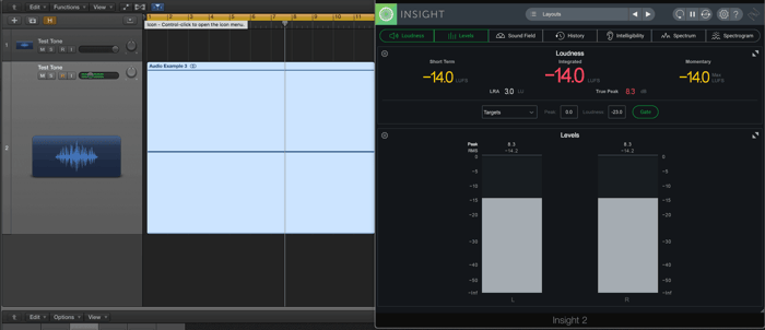 Test tone boosted beyond 0 dBFS, level matched