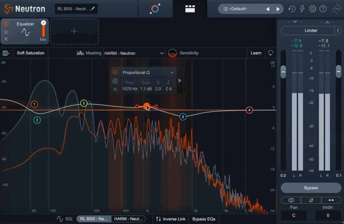 Neutron’s Masking Meter can be used to quickly and easily see where there are tracks competing for space in your mix, potentially contributing to a lack of clarity, a muddy sound, or “masking”