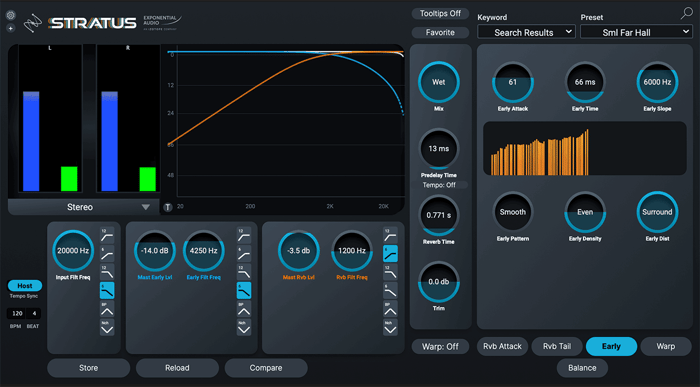 Exponential Audio’s Stratus reverb, with decreased early reflections