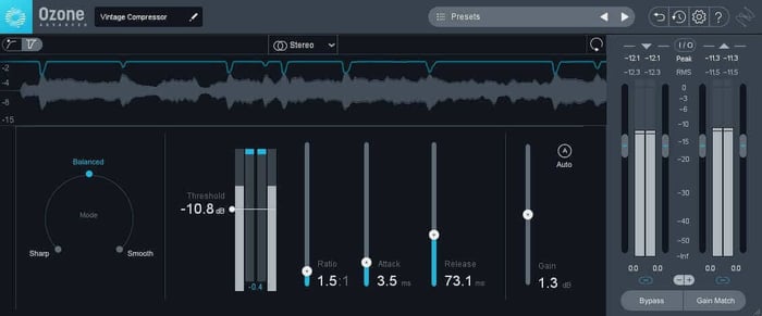 I fine-tuned my Vintage Compressor settings to add some punch to the drums.