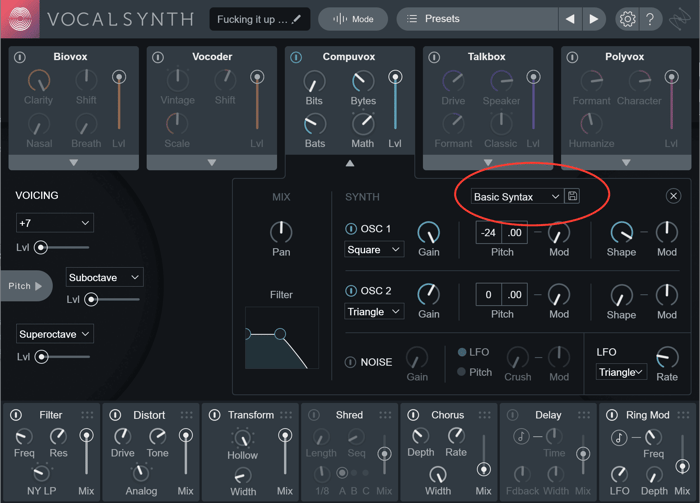 Compuvox Basic Syntax preset with parameters modified
