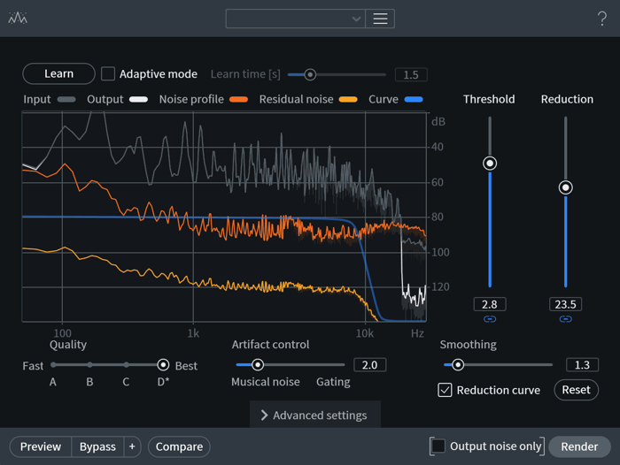 Dialing in Spectral De-noise settings to clean a hissy guitar