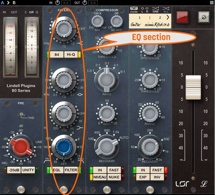 Lindell 80 channel strip for electric guitar EQ