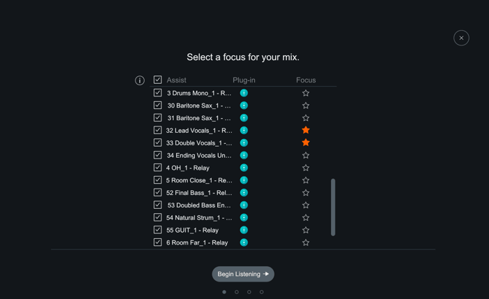 Setting focus tracks in Mix Assistant
