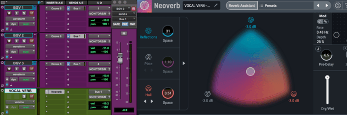 Using the send and return effect method with Neoverb Pro in Pro Tools