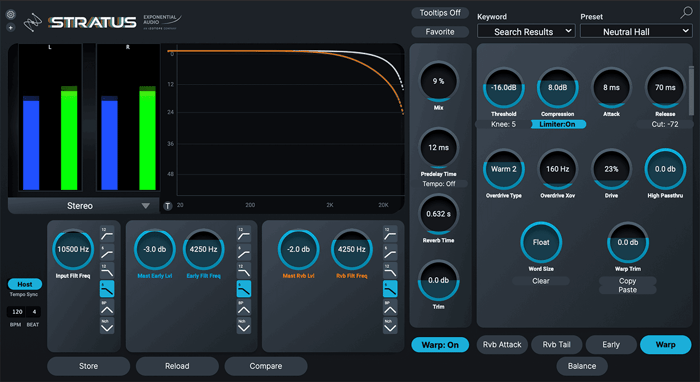 Medium, natural hall preset in STRATUS with 9% blend