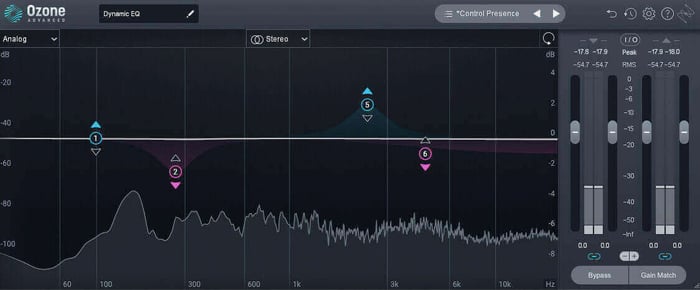 Dynamic EQ module helps smooth out specific frequency peaks in the vocal