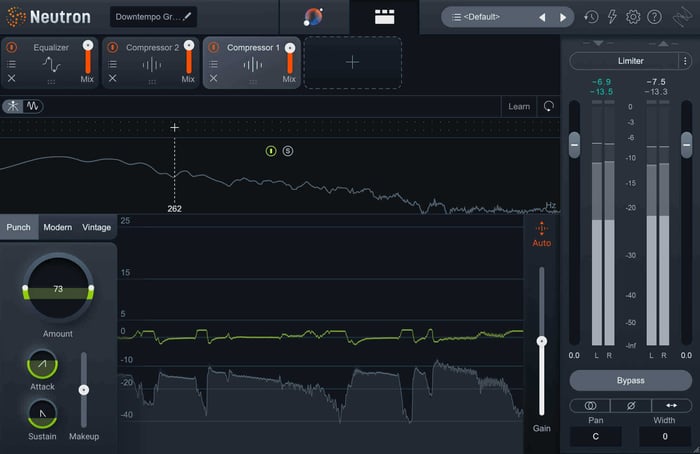 Rock bass compression settings with iZotope Neutron compressor's Punch mode